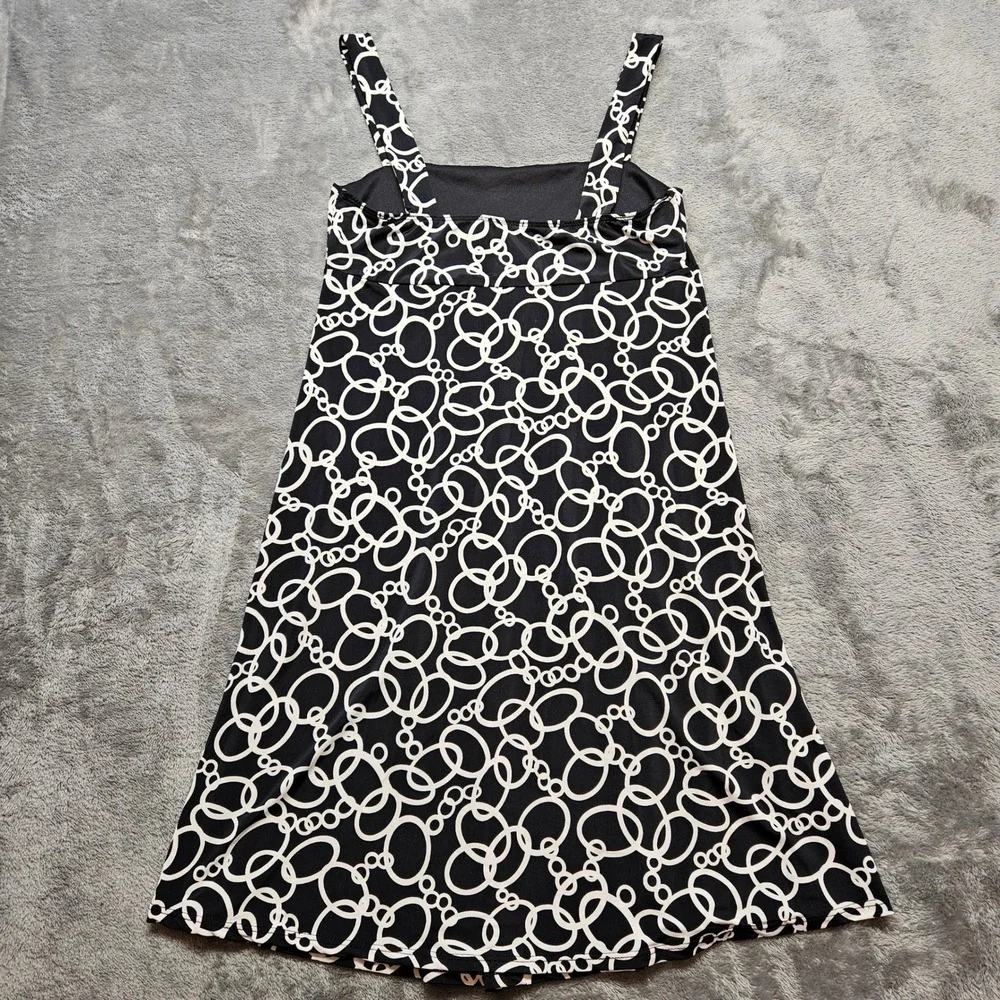 Black‎ White Geometric Chain Circle Print Sleeveless Midi Dress Womens Small